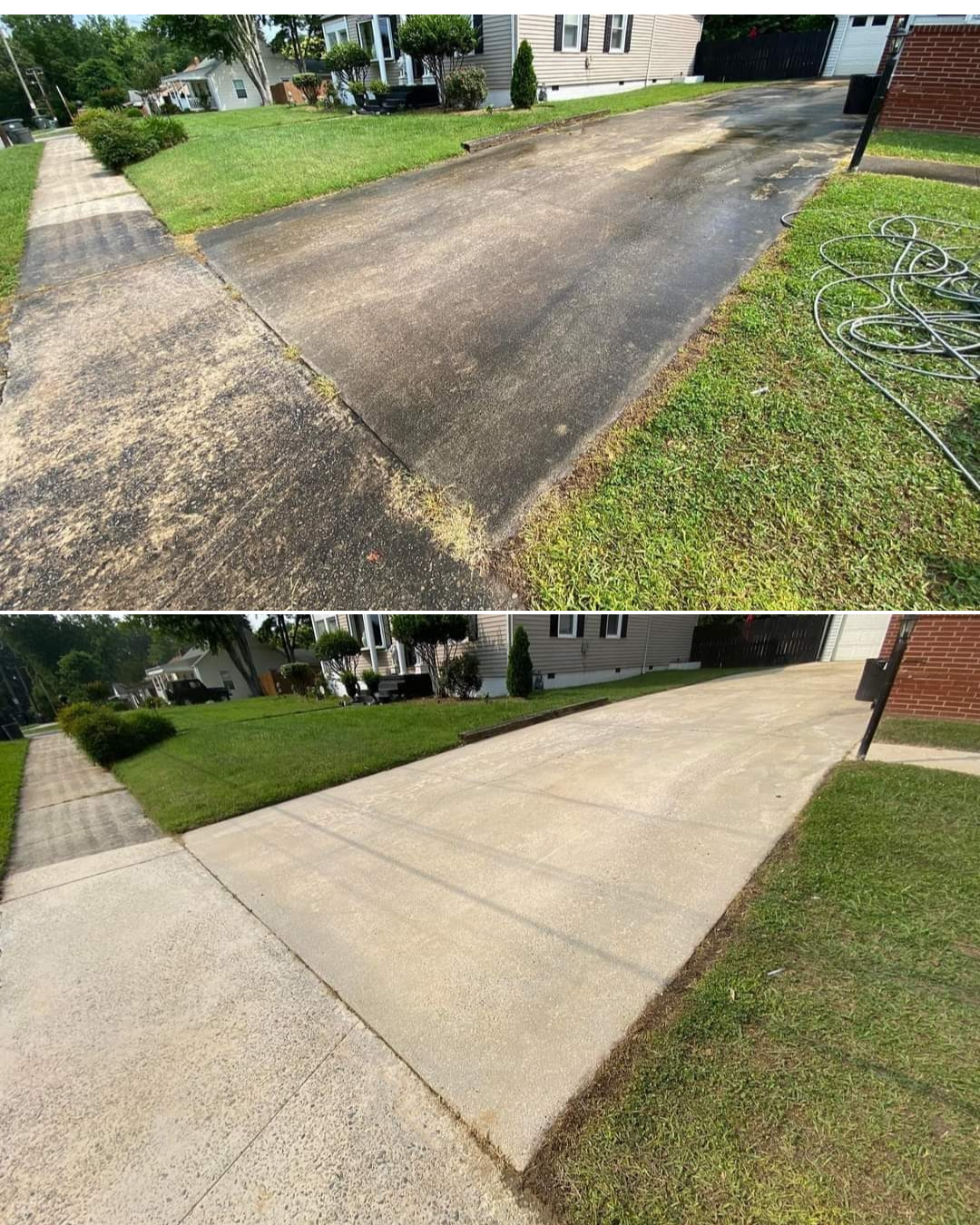 Before and after house washing on a home exterior in the Tri-State area